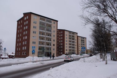 Kiruna 'daki eski şehir, İsveç Laponya' daki Norrbotten. Fotoğraf: 17 Ekim 2023 Soğuk bir kış günü.
