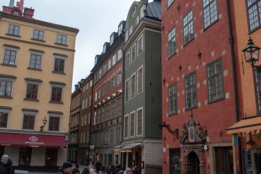 1 Mart 2024, Stockholm eski şehir silueti, İsveç 'in akşam manzarası.