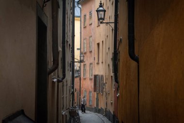 1 Mart 2024, Stockholm eski şehir silueti, İsveç 'in akşam manzarası.