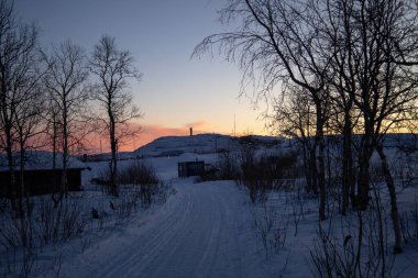 Winter wonderland in Swedish Lapland. Winter landscape from Kiruna, Luossuvaara area. Kiruna, Swedish Lapland. clipart