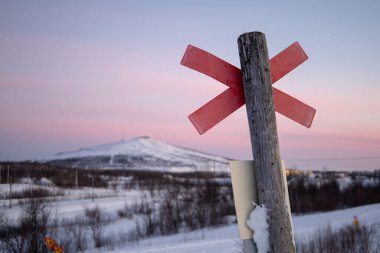 Winter wonderland in Swedish Lapland. Winter landscape from Kiruna, Luossuvaara area. Kiruna, Swedish Lapland. clipart