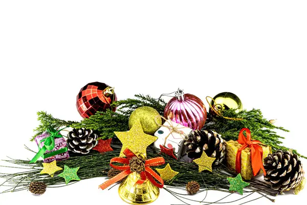 Harmonious Composition Christmas Decorations Clean White Background Blending Festive Charm — Stock Photo, Image