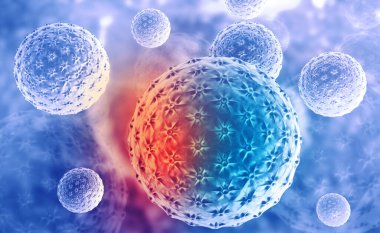 Soyut mavi arka planda Hepatit Virüsü. 3d illüstrasyon