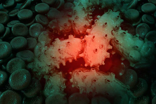 带有科学背景的血细胞的病毒3D说明 — 图库照片