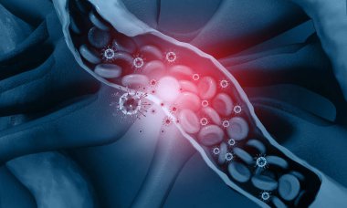 Kan dolaşımındaki kan hücrelerini etkileyen virüs. 3d illüstrasyon 