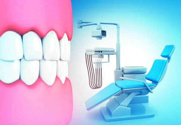 Human tooth with Dental Chair. Dental Services. 3d illustration