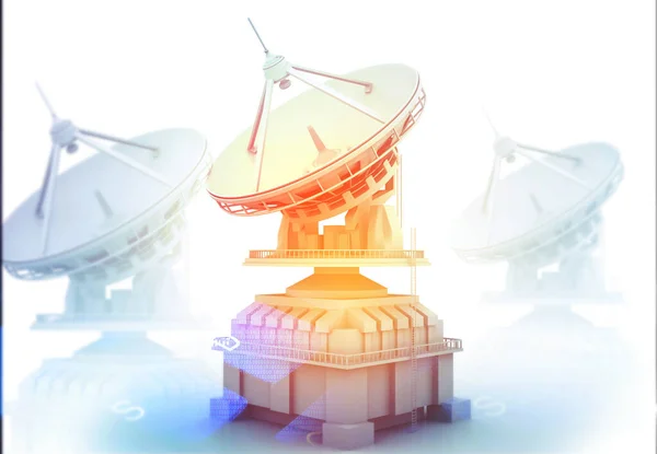 Antenne Paraboliche Satellitari Con Moderne Tecnologie Comunicazione Illustrazione — Foto Stock