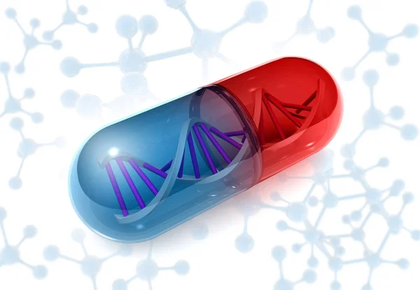 DNA in medical pill. Genetic Medicine. 3d render