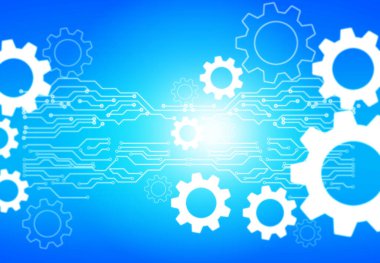 Fütüristik teknoloji arka planında soyut vites çarkları. Dijital illüstrasyon