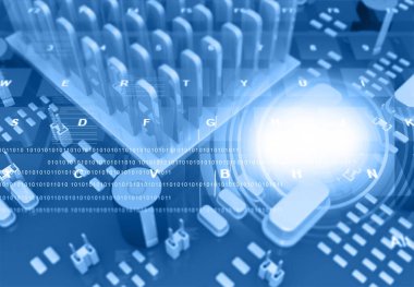 İkili kodlu devre kartı. 3d illüstrasyon