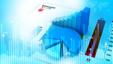 Borsa ve borsanın dijital grafik çizelgesi. 3d illüstrasyon