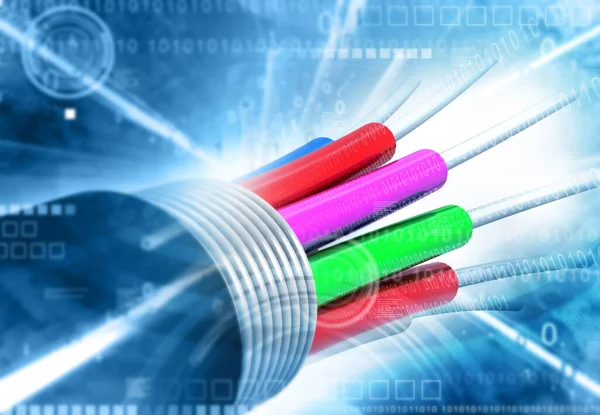 Cable Fibra Óptica Sobre Fondo Tecnológico Futurista Ilustración — Foto de Stock
