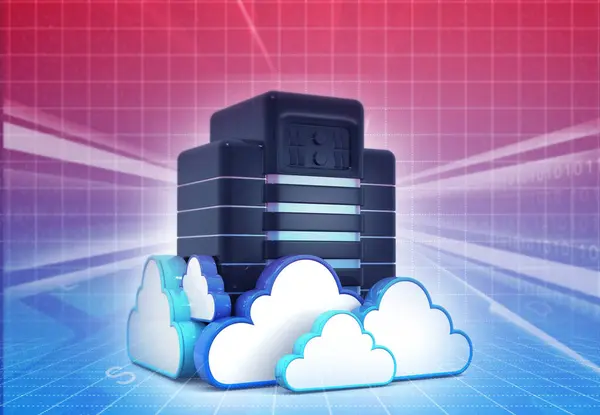 Cloud computing. Cloud technology, Cloud server over Futuristic technological background.3d illustration