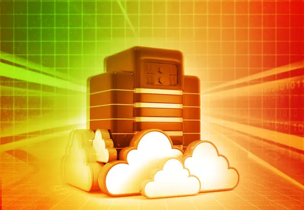 Cloud computing. Cloud technology, Cloud server over Futuristic technological background.3d illustration