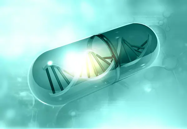 DNA inside a medical capsules. Genetic Medicine concept. 3d render