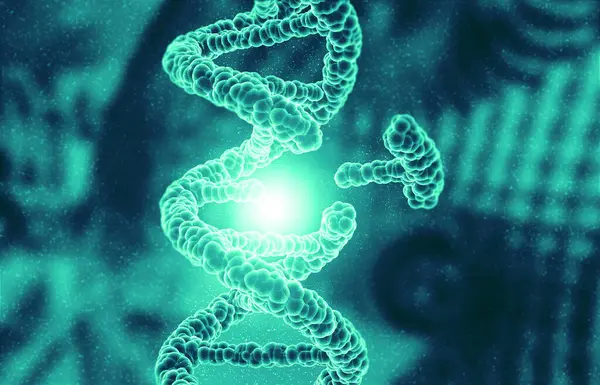 Genetic engineering with DNA on green background. 3d render
