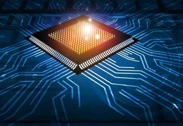 Processeur Informatique Moderne Avec Circuit Board Technology Fond Illustration — Photo
