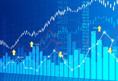 Borsa ve borsanın dijital grafik çizelgesi. 3d illüstrasyon