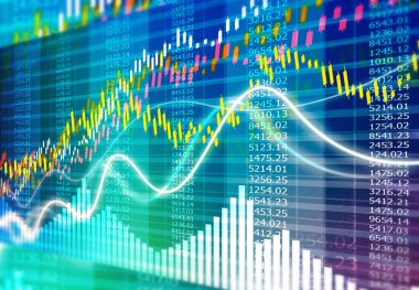 Borsa ve borsanın dijital grafik çizelgesi. 3d illüstrasyon