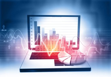 Borsa ve borsanın dijital grafik çizelgesi. 3d illüstrasyon