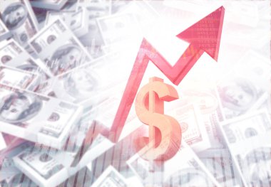 Dolar birimi büyüme grafiği. 3d illüstrasyon