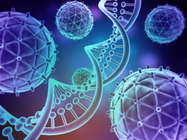 Virüs hücreli insan DNA 'sı. Tıbbi geçmişi var. 3d illüstrasyon 