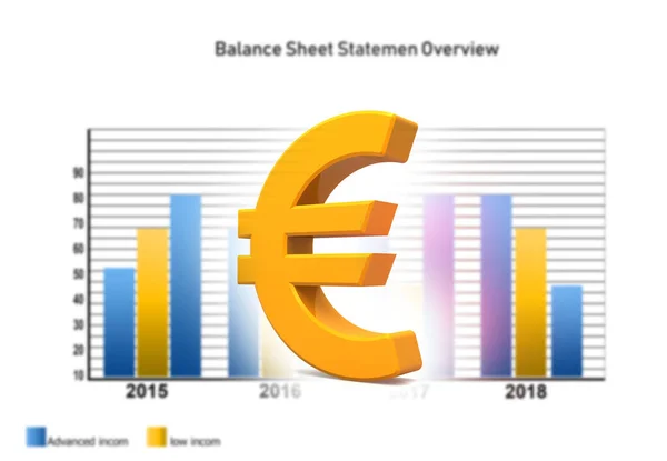 Euro sign on economic stock market graph. 3d illustration