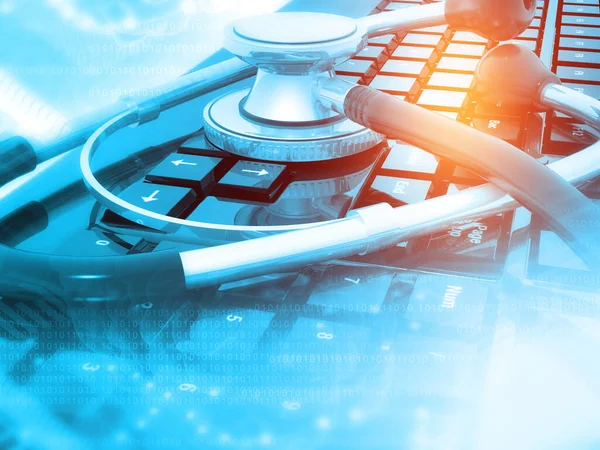Stethoskop Auf Der Tastatur Medizinisch Technisches Konzept Illustration — Stockfoto