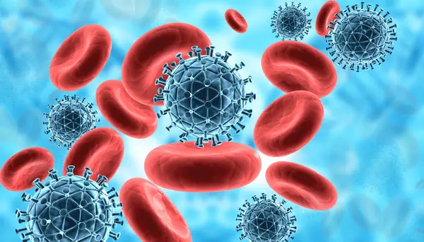 Célula Vírus Ataca Células Sistema Imunitário Antecedentes Renderização — Fotografia de Stock