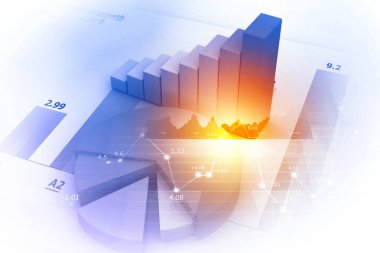 Soyut büyüme grafik grafiği ile finans arkaplanı. 3d illüstrasyon