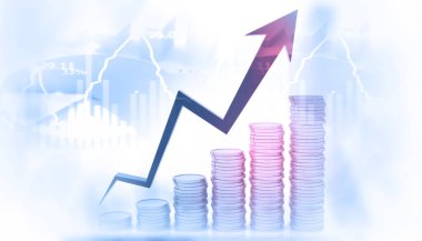 Soyut büyüme grafik grafiği ile finans arkaplanı. 3d illüstrasyon