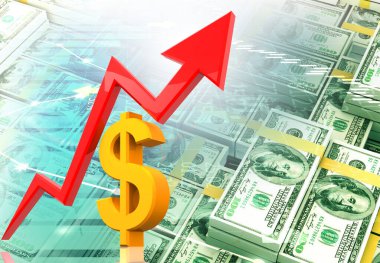 Borsa grafiği ile dolar. 3d illüstrasyon