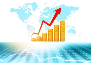 Soyut büyüme grafik grafiği ile finans arkaplanı. 3d illüstrasyon