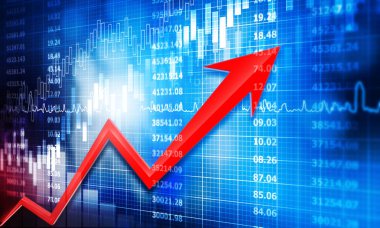 İşletme oku borsa büyümesini gösteriyor. 3d illüstrasyon