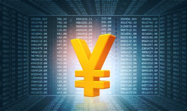 yen sign on stock market background. 3d illustration	 clipart