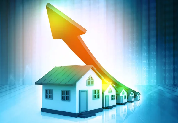 stock image House with arrow graph. Real estate growth graph. 3d illustration 	