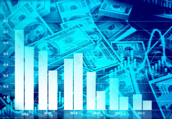 Доллар с графиком фондового рынка. 3d иллюстрация