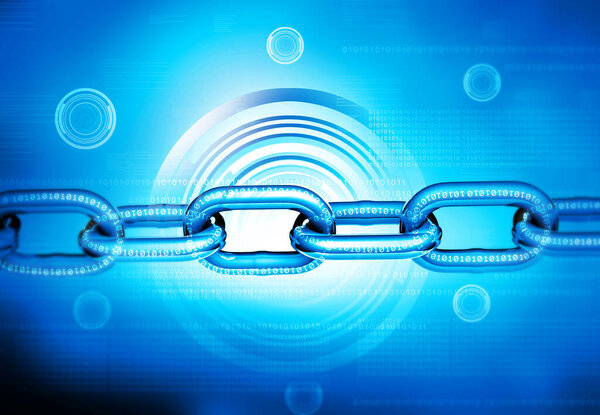  Бинарная цепь, концепция информационной безопасности. 3d иллюстрация
