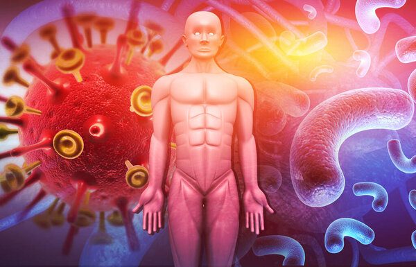 Human body with virus or bacteria. Human Immune System concept. 3d illustration 