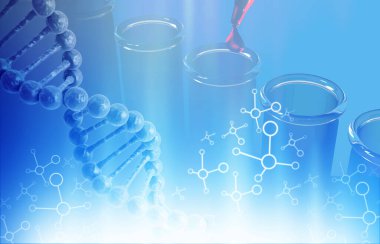 DNA molekülü bilim, biyokimya geçmişi. 3d illüstrasyon