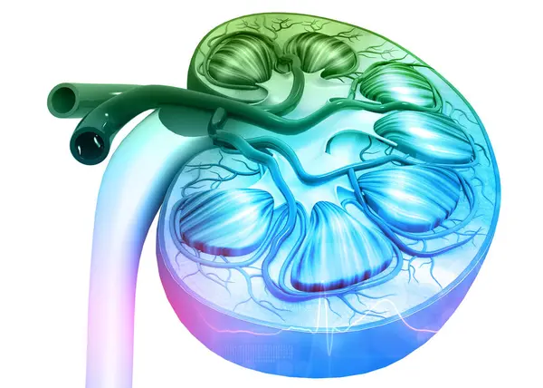 人体肾横断面的科学性背景 3D渲染 — 图库照片
