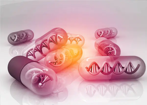 Pillole Dna Medicina Genetica Rendering — Foto Stock