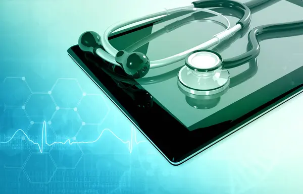 Tablet Bildschirm Mit Stethoskop Medizinischen Hintergrund Illustration — Stockfoto