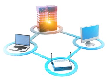 Bilgisayar ağı, internet teknolojisi. 3d illüstrasyon