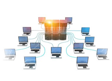 Bulut bilgisayar ağı. 3d illüstrasyon