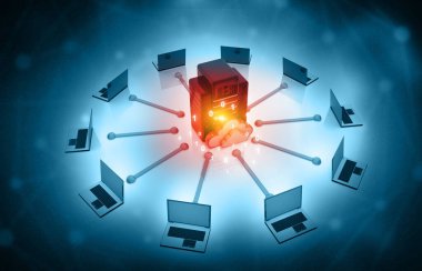 Bulut bilgisayar ağı. 3d illüstrasyon