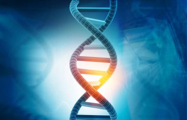 Soyut mavi arkaplanda DNA yapısı. 3d illüstrasyon