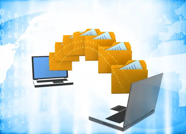 stock image Two laptops transferred documents. Data, File, Folders with paper files. 3d illustration