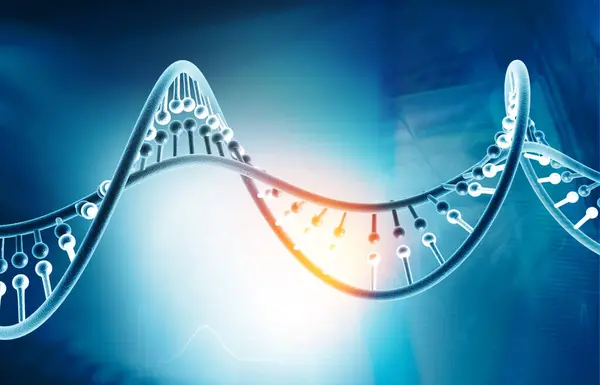 Soyut mavi arkaplanda DNA yapısı. 3d illüstrasyon