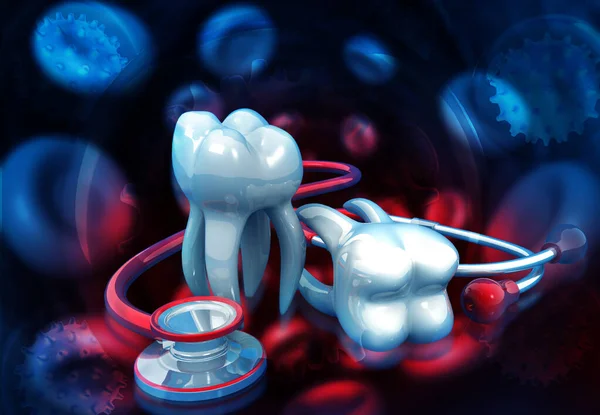 Mänskliga Tänder Med Stetoskop Medicinsk Bakgrund Illustration — Stockfoto